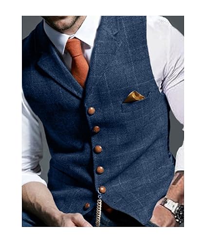 SOMTHRON Men's Suit Vest Wool Tweed Herringbone Single Breasted Slim Fit Business Formal Plaid Dress Waistcoat Groosmen3