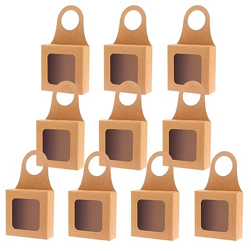 10 Pcs Kraft Paper Wine Bottle Box with Window, Hanging Foldable Gift Box Empty Wine Bottle Hanger Favor Box for Candy Truffle Chocolate Cookies Snacks