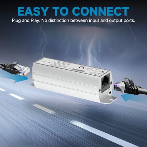 Protector contra sobretensiones Ethernet PROCET Gigabit - Arrestador industrial contra rayos de 20 kV, para -40 °F a 185 °F, soporta PoE++ hasta 120 W y 10 Gbps, con tubo de descarga de gas (GDT), modelo PT-PR01G-10 miniatura 4