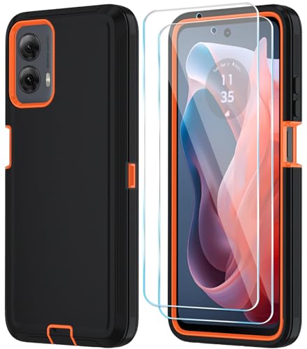 Qinmay for Motorola Moto G Power 5G 2024 Case, 3-Layer Cover, BlackOrange