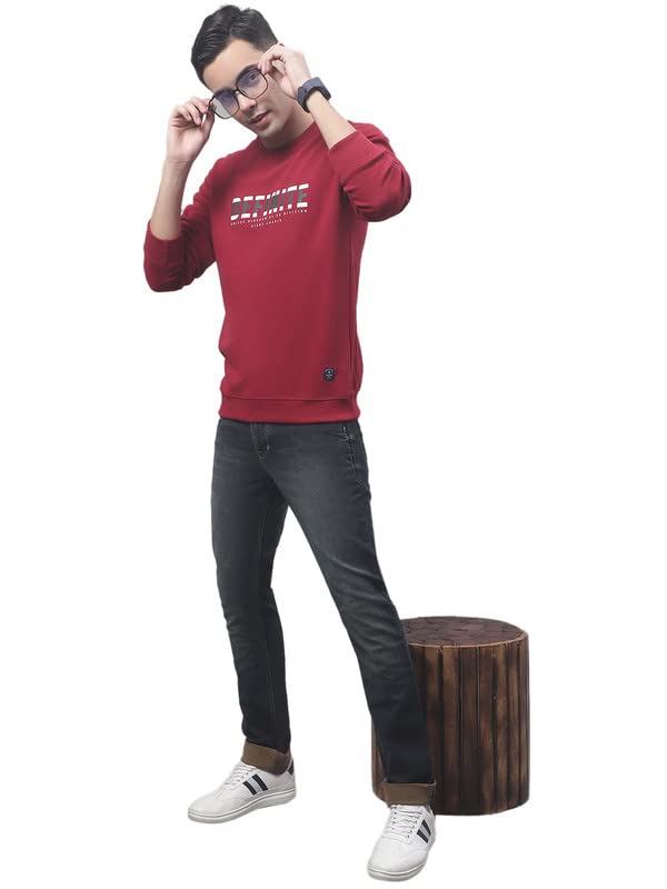 Image of Cantabil Men Maroon Cotton Blend Round Neck Full Sleeve Printed T-Shirt (P MTSH00179 Maroon)