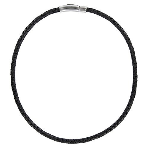 Auroris Echtleder Kette/Armband geflochten 5MM Farbe: schwarz mit Hebeldruckverschluss aus Edelstahl - Länge: 45cm