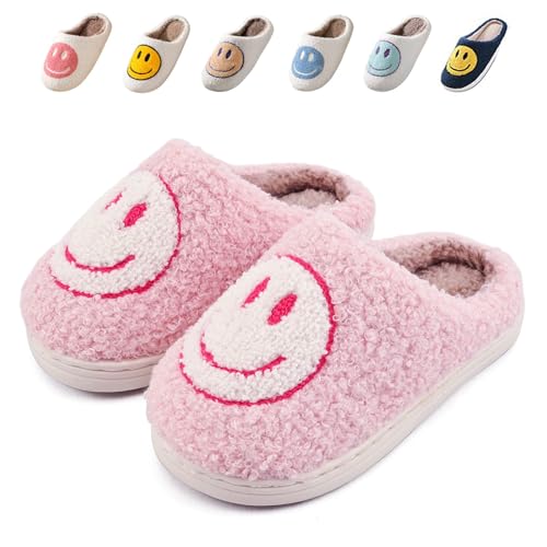 Sierlos Cute Kids Plush Preppy Slippers for Girls Boys- Soft Memory Foam Fuzzy Slip-on House Slippers/Indoor & Outdoor Use