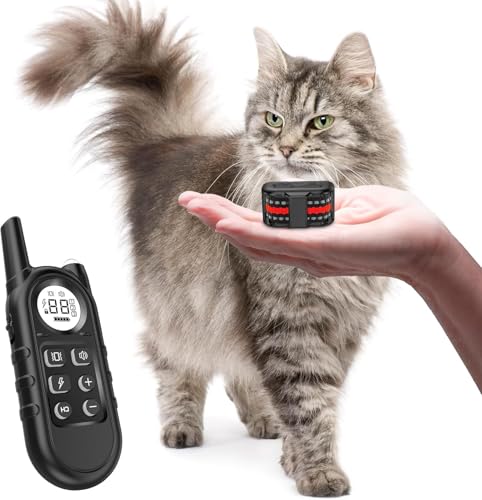Tiniest Cat Shock Collar Lightest Cat Training Collar with Remote for Small Cats 5-15lbs & Medium Large Cats/Puppies Waterproof Rechargeable 1300ft Range(Red)