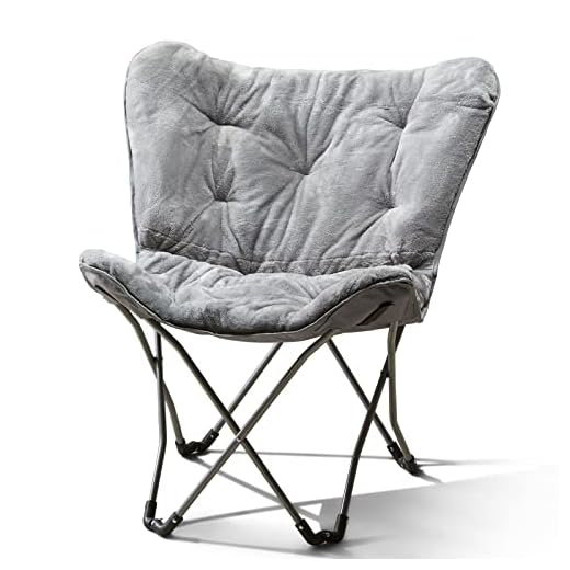 MUHU Mainstays Folding Faux Fur Butterfly Chair, Spearmint (Gray)