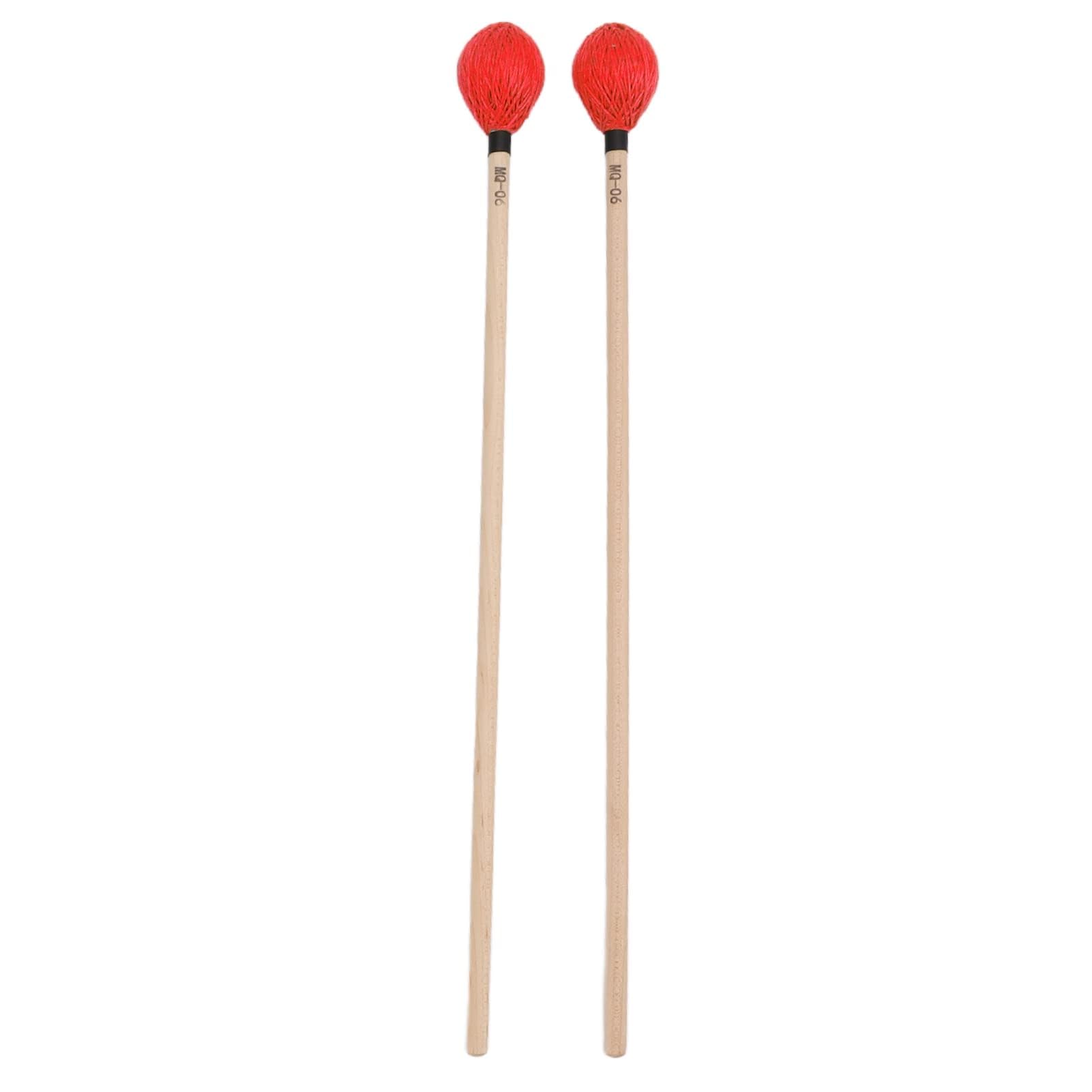 Mazo Medio Duro Mazo de Hilo Duro Liso Juego de 1 Par de Mazos de Marimba Profesionales para Instrumentos de Percusión Cabeza de Arce Resistente al Desgaste (Rojo)