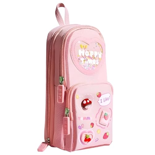 Image of Kawaii Pencil Pouch 3 Compartment Cute Pencil Poucha,Large Capacity for Cute Pencil Cases Erasers Free for Pencil Pouch Pencil for Kids (Erasers+Pink)