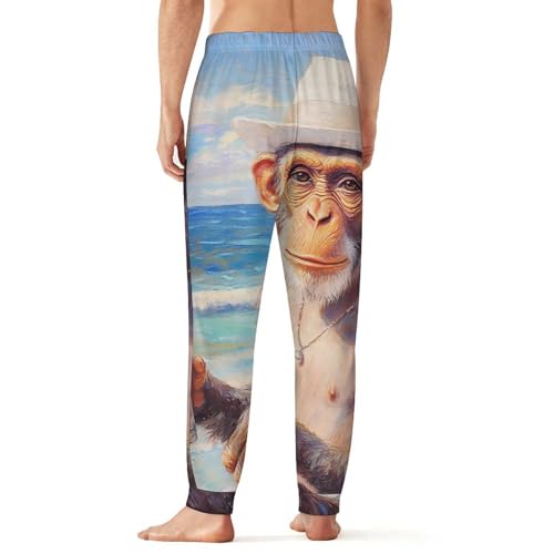 Hawaii Monkey Beach Holiday Comfortable Mens Pajama Pants Soft Breathable Long Bottoms Sleep Pants3