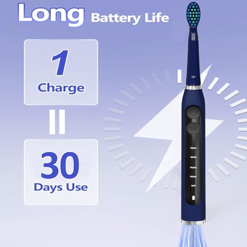 Image of Obvie Sonic Electric Toothbrush For Adults With 5 Modes, 3 Brush Heads, Rechargeable & IPX7 Waterproof, 30-Day Battery Backup, Automatic Power Toothbrush for Men Woman (Blue)