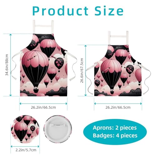 Tablier de cuisine imperméable rose réglable avec 2 poches lot de 2 pièces