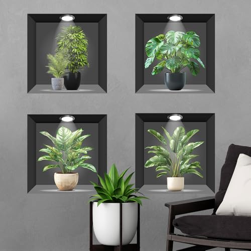 観葉植物 ウォールステッカー 3D植物 北欧インテリア 防水 壁装飾シールモンステラ 偽窓 4枚セット 30×30cm リビング キッチン 浴室 店舗 賃貸 寝室 はがせる 防水 PVC [2]