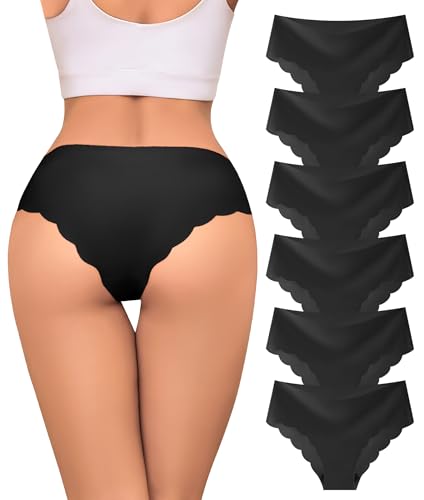 Image of Sexy Seamless Underwear Wave Edge No Show Bikini Panties V-waist Ice Silk Hipster Lady Cheeky Invisibles Briefs 6 Pack