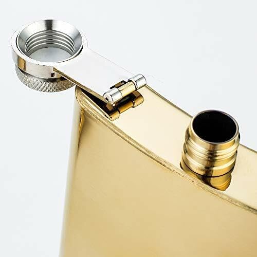 Image of Stainless Steel Hip Flask for Men & Women 8oz (236ml) - Whisky Flask Vodka Alcoholic Liquor Holder with Funnel Drinks Pocket Carrying Case - Leakproof Travel Flasks for Drinks, (Gold)