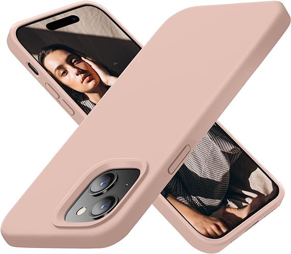 Image of Compatible with iPhone 15 Silicone Case, Slim Shockproof Protective Cover, Drop Protection and Camera Protection, MagSafe Compatible, Soft Microfiber Lining Inside (Pink)