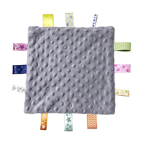 Image of Baby Security Blanket, Grey Appease Blankets with Colorful Tags, Infant Tag Soft Plush Soothing Sensory Blanket(10 x 10 inches)(Grey)