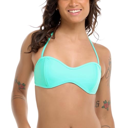 Image of Body Glove Women's Smoothies Tainted Love Solid Retro Bandeau Bikini Top Swimsuit, Sea Mist, S