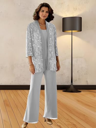 Elegant Burgundy Mother of the Bride Pantsuit Set with Jacket – 3 Pieces Chiffon Applique & Sequin Details, Size 12 - Image 2