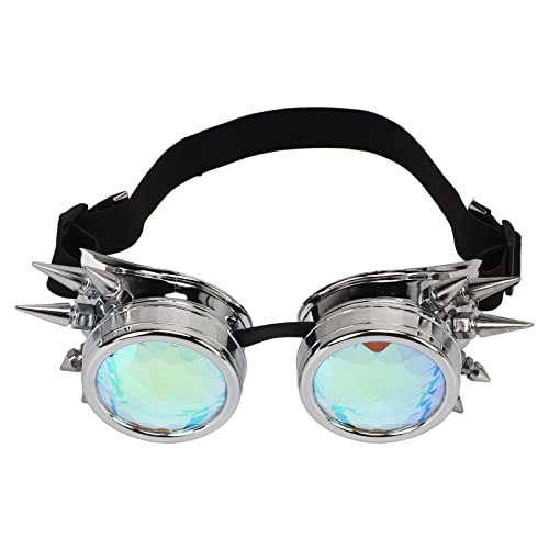 Pilipane Steampunk Goggles, Kaleidoscope Glasses, Kaleidoscope Sunglasses, Retro PC ABS with Adjust Elastic Band and Kaleidoscope Lenses for Party(Silver)
