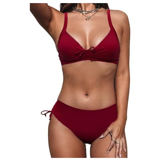 JFAN Traje De Baño Mujer Dos Piezas con CordóN Bikinis Mujer Push Up Conjunto De Bikini De Flores CláSicas(Borgoña,M)