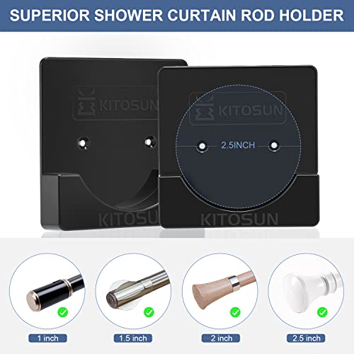 Kitosun Adhesive Shower Curtain Rod Holder Wall Mount Bathroom Tension Pole Retainer Brackets With Super Sticky Tape For Quick Stick And Stainless Steel Screw For Drilling Install (2Pairs Black) #TOP2