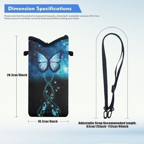 Image of Cell Phone Bag for Women & Men - Waterproof & Shockproof Smartphone Pouch - Crossbody Bag with Shoulder Strap - 8 x 4 inch, Galaxy Butterfly Blue