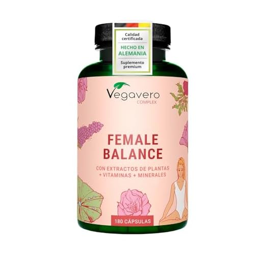 FEMALE BALANCE Vegavero® | Síndrome Premenstrual (PMS) y Acné Hormonal | Sauzgatillo (Vitex Agnus Castus), Acido Folico, Maca Roja, Magnesio | 180 Cápsulas | Sin Aditivos & Vegano
