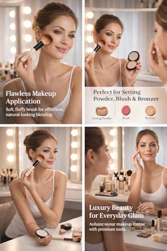 Image of Foundation Makeup Brush for Face | Soft Bristle Compact Powder & Blending Brush | Professional Cosmetic Brush for Women & Girls | Black | Brown