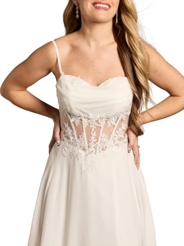 David's Bridal Chiffon Illusion Lace Bodice A-Line Wedding Dress2