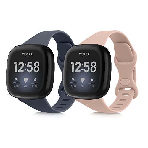 2x 対応: Fitbit Versa 4 / Sense 2 / Versa 3 / Sense バンド - 交換ベルト シリコン サイズS 14 - 19.8 cm ブルーグレー / アンティークピンク