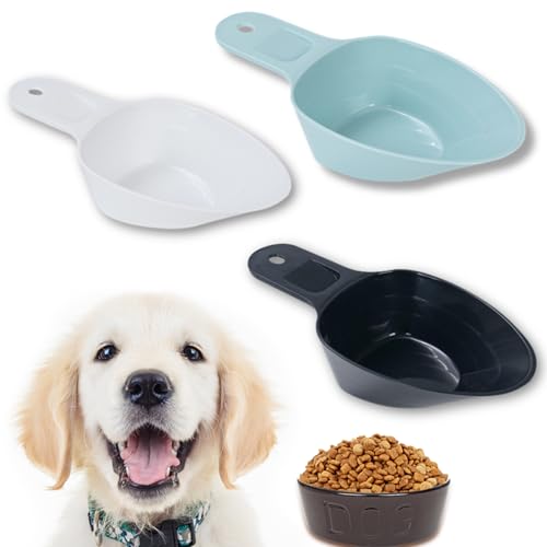 BueRallan 3PCS Dog Food Scoop 1 Cup, Plastic Pet Food Scoop with Measuring Lines 1/2 Cup 1/4 Cup for Dogs Cats Birds and Rabbits