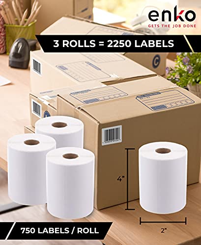 Enko (3 Rolls, 2250 Labels) 4 X 2" Direct Thermal Address Mailing Shipping Barcode Fba Stickers Fn Sku Labels For Zebra,Eltron (Perforated) #TOP1