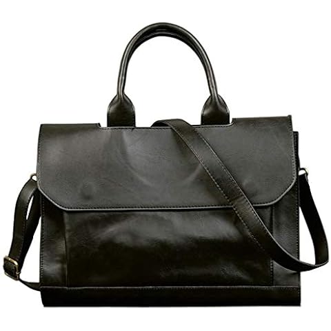 OCCIENTEC Laptop Tote Bag for Women PU Leather 14 Inch Mens Laptop Handbag Briefcase Vintage Business Work Shoulder Message Bag (Black) Cover