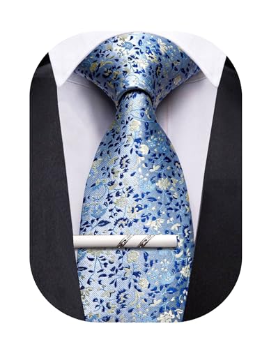 Image of Barry.Wang Floral Ties for Men Flower Necktie with Tie Clip Formal