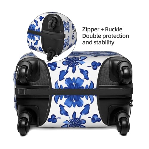 Blue And White Orcelain Floral Elastic Travel Luggage Cover, Washable Spandex Suitcase Protector, Anti-Scratch Fits 18-32 Inch4