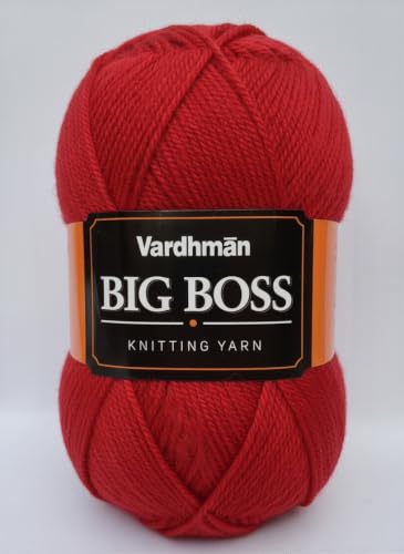Image of Vardhman BigBoss Knitting Yarn - 200g Ball, 575m, 84% Acrylic + 16% Nylon, 3-Ply DK Weight, Soft & Durable Wool for Knitting, Craft, babywear, blanket, winter wear; threads for crochet hook needle - Boss-24 - Red
