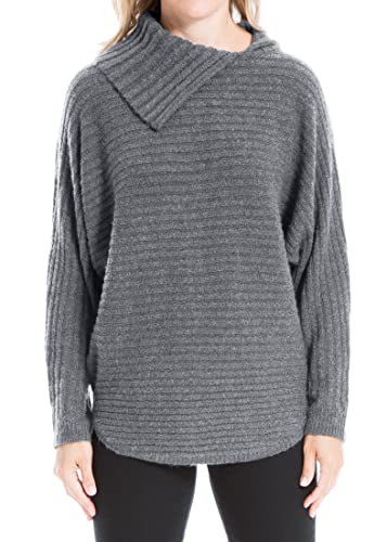 Max Studio Women's Split Neck Ribbed Pullover Sweater, Heather Dark Grey-1115, Extra Large #TOP10