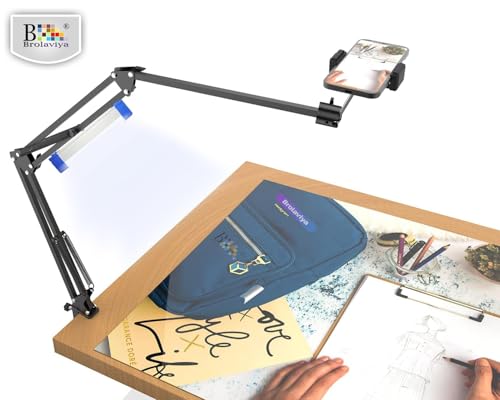 Image of BROLAVIYA Overhead Video Mobile Stand with 17cm Rechargeable LED Tube Light, New Extra-Long Arm, 1 /4 inch Head, 2 Way Clip Clamp, and Mobile Bracket, for Photography, Video, reels, Black