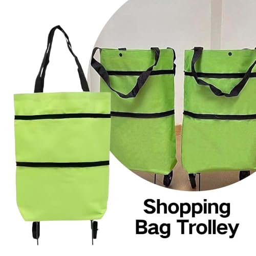 Einkaufstrolleys Faltbarer Einkaufswagen mit Rollen Große Kapazität Einkaufstaschen Trolley Einkaufskorb 2 in 1 Shopping Trolley Tragbare Grün Einkaufstasche mit Reißverschluss für Supermarkt – Bild 6
