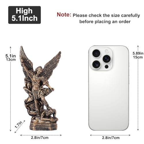 XIYOUQI 13,2 cm - Statue en bronze de l'archange Michel - Statue de Saint Michel - En résine - Collection de figurines « Saint Michel bat Satan » - Ange religieux (13,2 cm) – vue 2