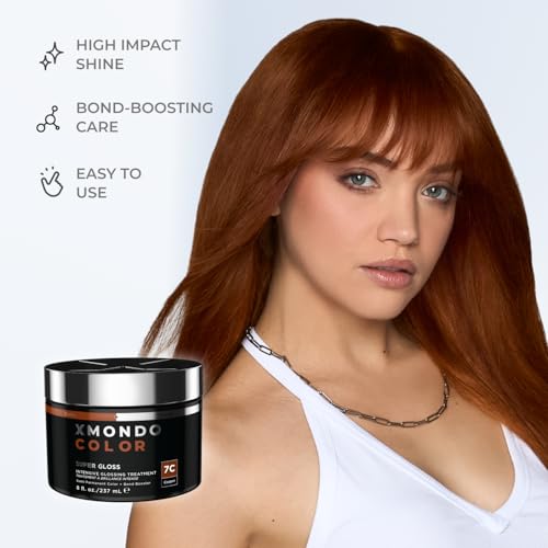 Image of XMONDO Color Copper Color Depositing Mask & Semi-Permanent Hair Dye Super Gloss Infused with Bond Boosters for Nourishment, Revitalize & Repair, Vegan Formula, 8 Fl Oz | 7C Shade, Semi-Permanent Hair Dye, Infused with Bond Booster & Lusterhance Technology for High-Gloss Shine, Vegan Formula