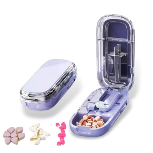 YRDGRG Pill Cutter Precisely Split Small or Large Pills and Vitamins of Various Shapes with a Safe Self-Retracting Blade (Purple 1/21/4)