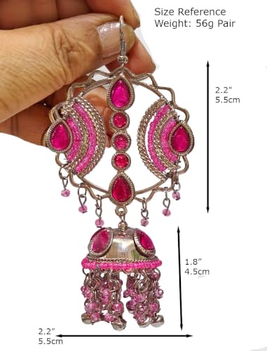 Image of Fuschianet Accessories New Maula Mere Maula Mehru Rani Pink Silver Alloy Oxidized Paisley Large Jhumka Earrings for Women and Girls