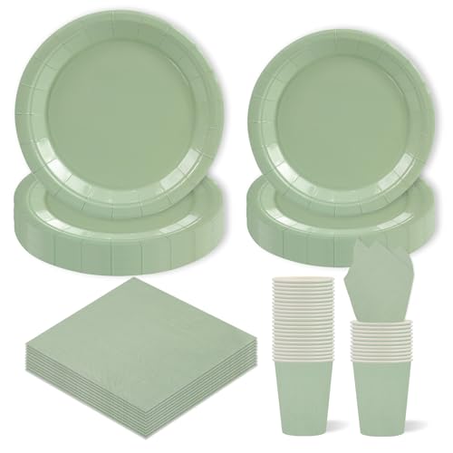 EVYIENEN 96 Stück Grasgrün Partygeschirr,Grün Geburtstag Party Pappteller Becher Servietten Partyteller Set,für Kinder Party Dekoration Feste und Feiern wie Geburtstag
