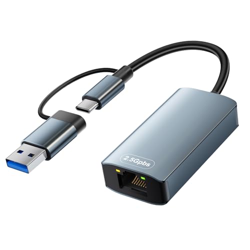 Loydia Adattatore da USB 3.0 a 2,5 Gigabit Ethernet, 2 in 1 Adattatore di rete Ethernet USB Tipo C a RJ45 LAN, adattatore internet ethernet LAN Network Adapter per Win 11/10/8.1/8, Mac OS, Linux