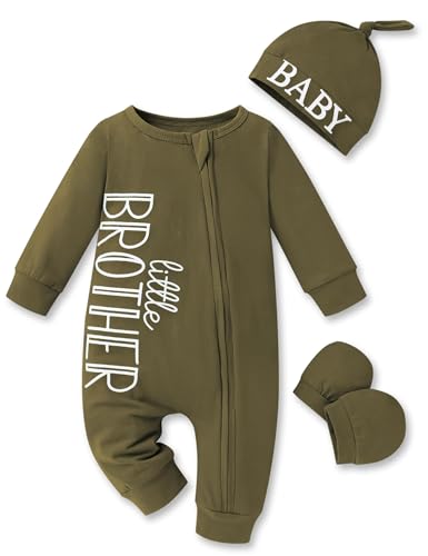 Image of FoWear Baby Boy Clothes Letter Print One Piece Romper Baby Coming Home Outfits with Hat Newborn Boy Outfits