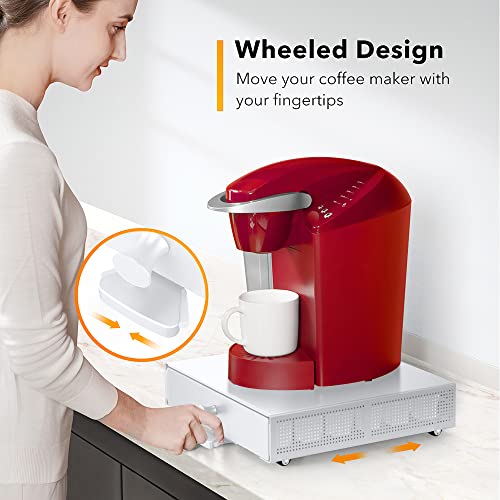 Goldlion K Cup Holder Sliding Tray Pull Out Coffee Pod Organizer Rolling K Cup Organization Storage Drawer Countertop Maker Stand Rack Capsules Compatible With Keurig Accessories, White #TOP1