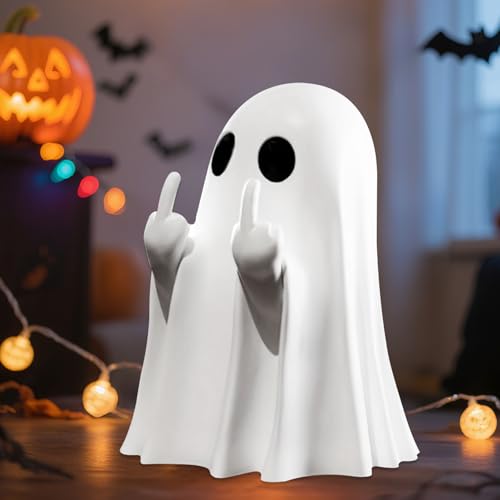 BOBORedjia Halloween Ghost Figurine Statue Cute Finger, Funny Resin Middle Finger Sculptures,Spooky Halloween Home Decorations,Waterproof Unbreakable Ghost Decor Funny Gag Gift