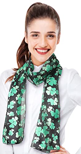 CBC Crown Women's St.Patrick's Shamrock Scarf Clover Scarf, One Size, Green White Black (Black - Shamrock)