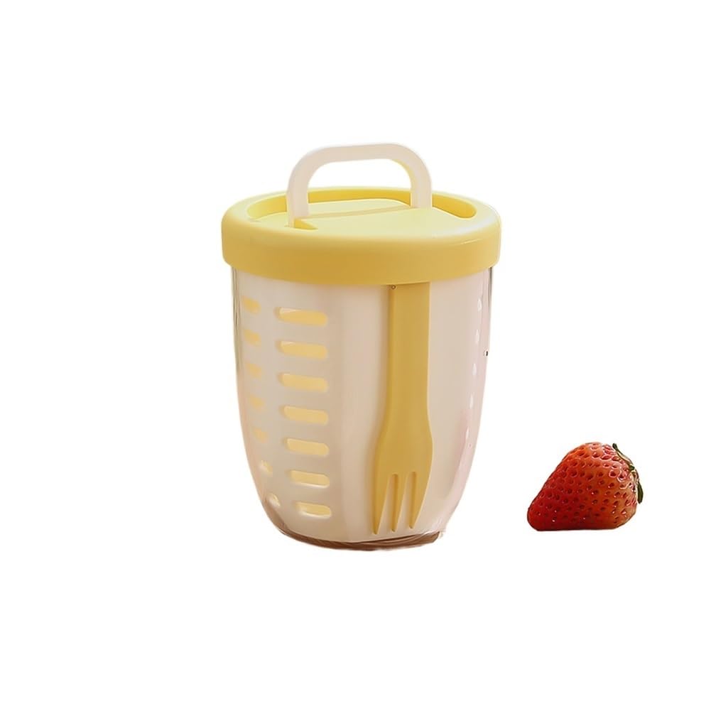 Lopheco 3Pcs Portable Outdoor Salad Cups With Fork, Cylindrical Drainable Plastic Fruit Storage Lunch Containers(Yellow)