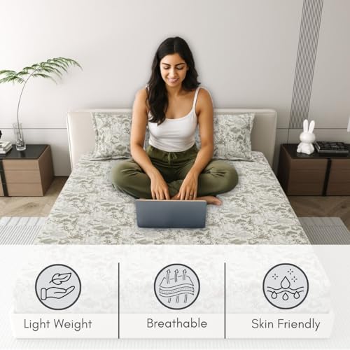 Image of Mafatlal 186 Tc Corsica Pure Cotton Bedsheet for King Size Bed | 274 X 274 Cm | Heat-Relief Summer Bedding Fabric for Relaxing Sleep | 2 Pillow Covers | Off White
